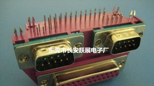 D-SUB 三胞胎连体 DR25-DR9M-DR9M 铆合90度 插板式 电子连接器