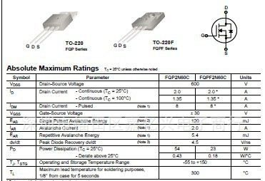 供应场效应FQPF2N60C/FQP2N60C/  TO-220/F