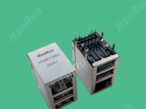 单口RJ45插座带双USB插口 集成网络隔离变压器 HY981106A HR9111