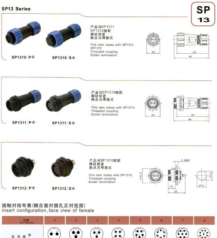 供应威浦SP13螺纹连接式电连接器，航空插
