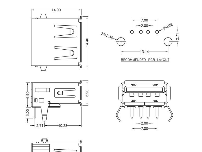 低价厂家直销USB插座 USB连接器 USB A母90度长脚 AF加后盖一字型