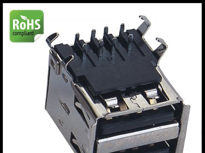 USB 双层母座厂家生产,USB 连接器, USB AF双层母座90度弯脚插板