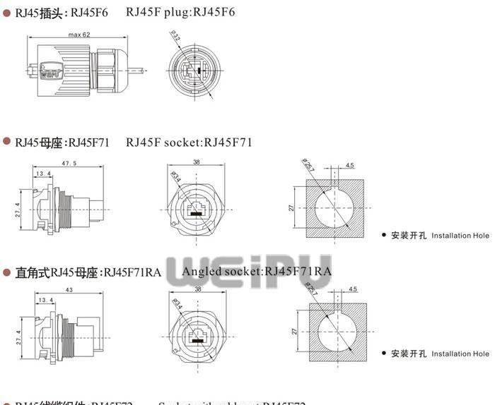 RJ45F系列、以太网线防水连接器、广东威浦、广州WEIPU连接器批发