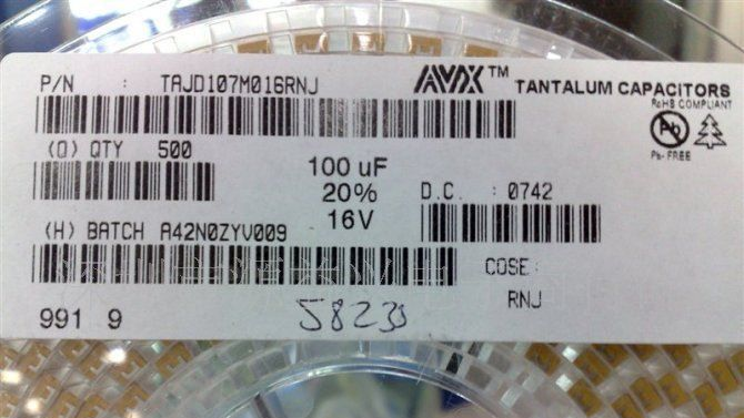 代理AVX 贴片钽电容TAJD107M016RNJ