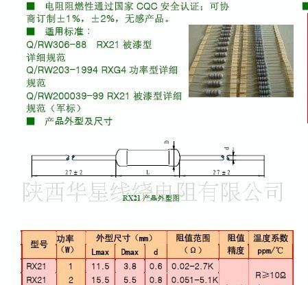 RX21-1W-10R型被漆线绕电阻器