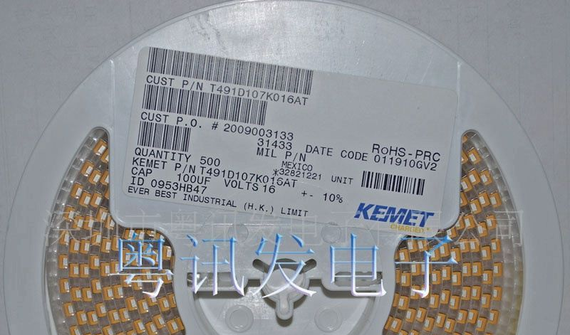 KEMET贴片钽电容 100UF6.3VT 高度1.2CM