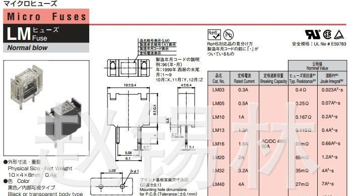 发那科熔断器 FANUC 日本大东保险丝DAITO-透明LM03  0.3A