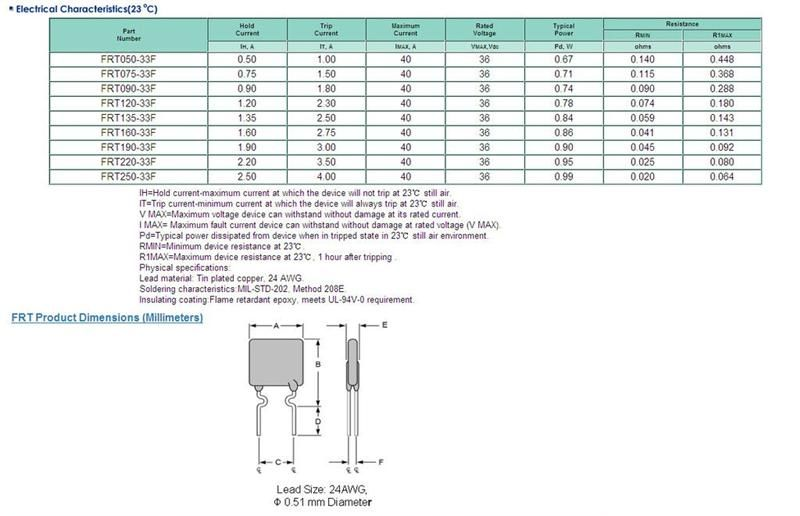 FUZETEC富致PPTC DIP直插过流保护FRT250-33F自恢复保险丝