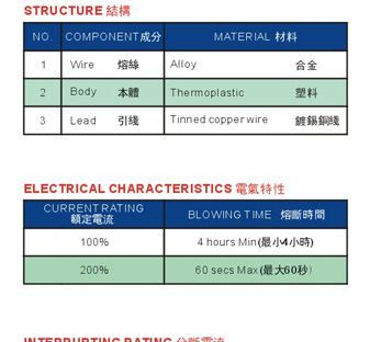 2013 美规塑封快断方形保险丝 125V 250V