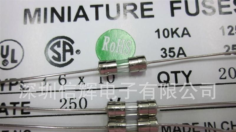 供应玻璃保险丝管双帽带线快断3.6x10 250V VDE UR CCC 0.5A-15A