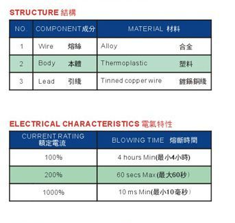 2011美规塑封方形保险丝  125V/250V