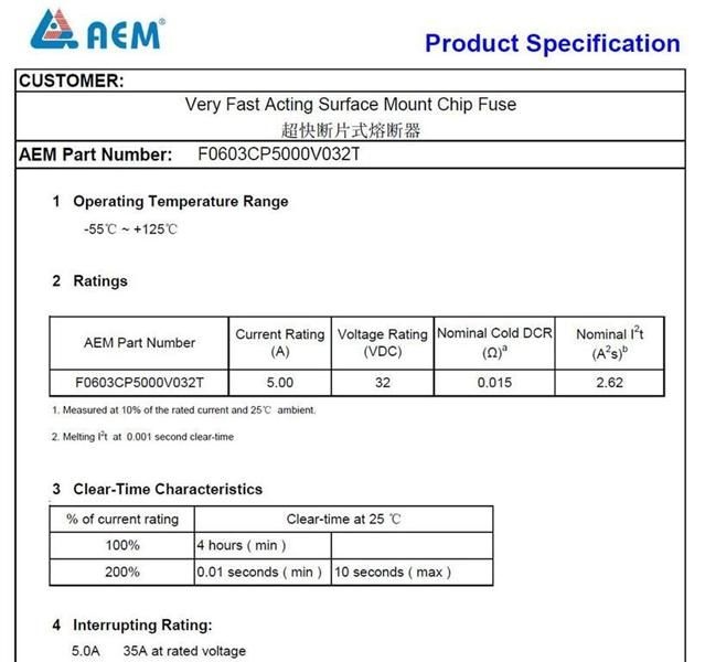 AEM贴片保险丝F1206HI3000V032T