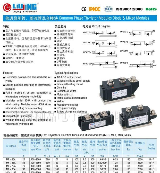 可控硅模块MTC200A1600V