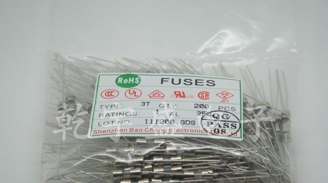 慢断保险丝 F3.6*10 1A/250V 双帽带脚 玻璃管（乾宇盛电子）