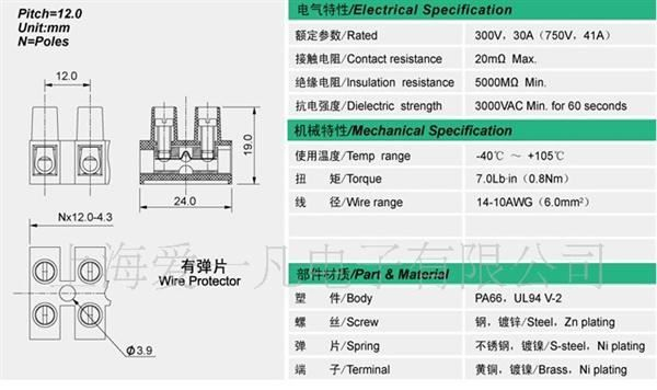 12HWP生产高品质环保接线端子间距12.0mm-贯通式接线端子