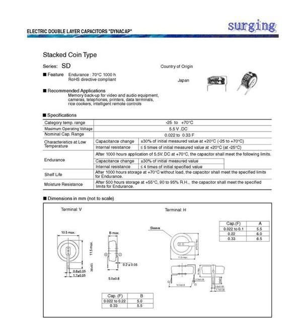 供应松下超级电容器法拉电容EECS0HD224V