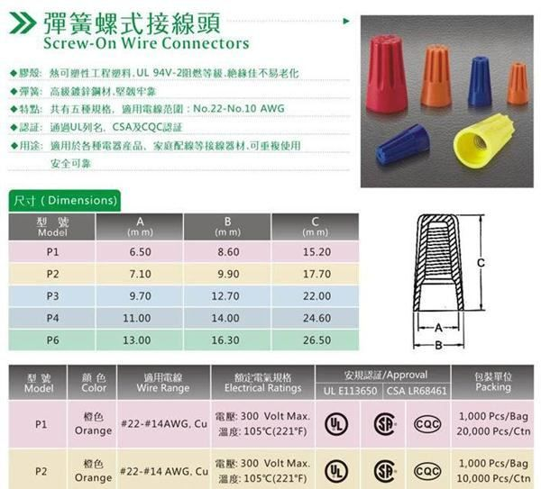 台湾金笔弹簧螺式接线头 旋转端子P1