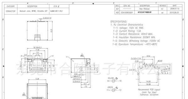 热销 【特殊超薄】RJ45沉板式 SMT 带灯DIP产品（图）