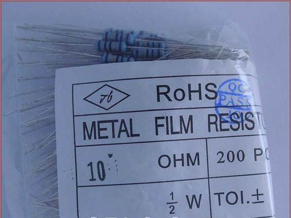 精密金属膜电阻 1/2W 10R （10欧） 1%精度五色环电阻