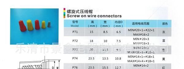 批发景鑫1、P2、P3、P4接线帽/扭式端子/旋扭端子/螺旋式压线帽