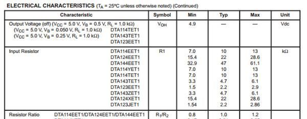 DTA143TET1/开关 驱动 反相 /带阻三极管/SOT-523/R1=4.7KR