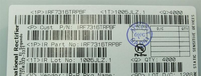 MOSFET IRF7316TRPBF IR 现货特价热销 IRF7316TRPBF