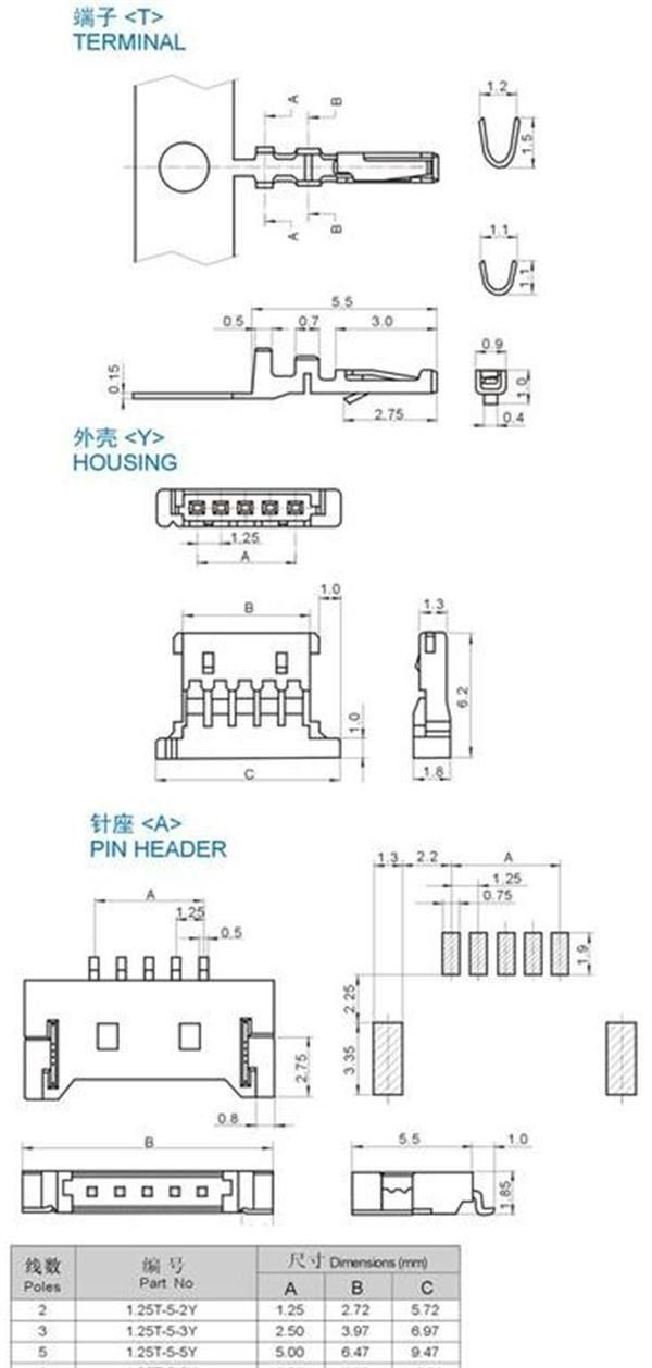 厂商直销 1.25mm间距条形连接器贴片针座