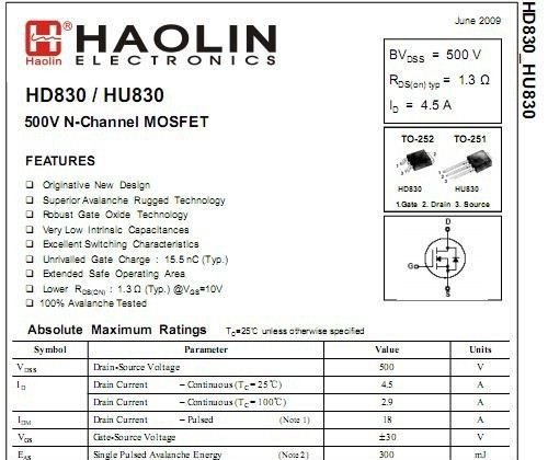 特价供应MOS管  HD830L  TO-252  可代替ST，UTC FAI