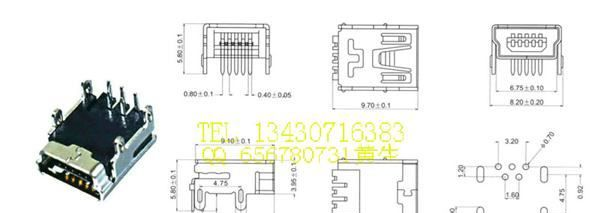 供应 迷你USB连接器，MINIUSB5P母座F90四脚，迷你5P