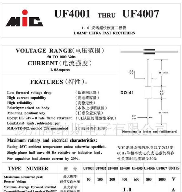 (2)现货1.0A超快恢复二极管 UF4004