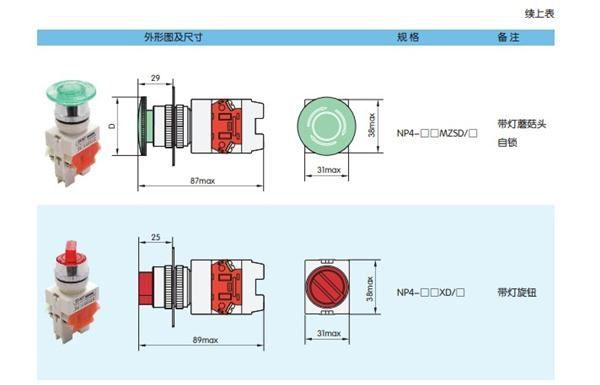 正泰按钮开关NP4-11XD/33自锁开关复位开关急停开关指示灯