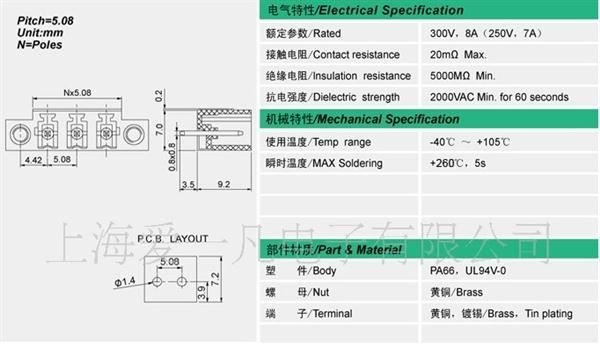 2ERJVFM-高品质环保接线端子间距5.08mm-插拔式接线端子台
