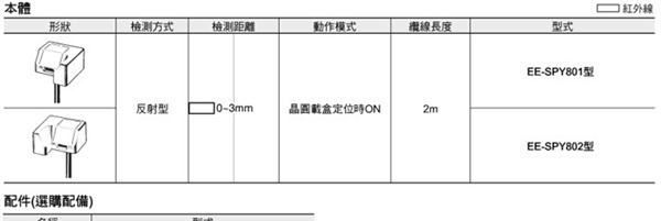 欧姆龙 EE-SPY801 EE-SPY802 晶圆片托架落座传感器