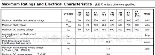 【威赛恩】 供应 FR101~FR107 1A 肖特基 整流二极管 免费供样
