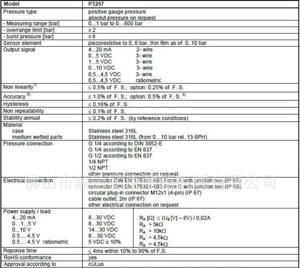 tecsis 原装进口 工业用压力传感器 P3297