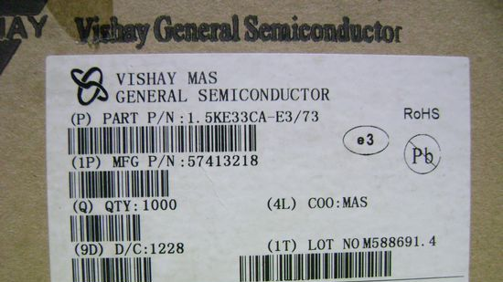 供应1.5KE33CA TVS二极管 瞬变电压抑制 双向 品牌VISHAY