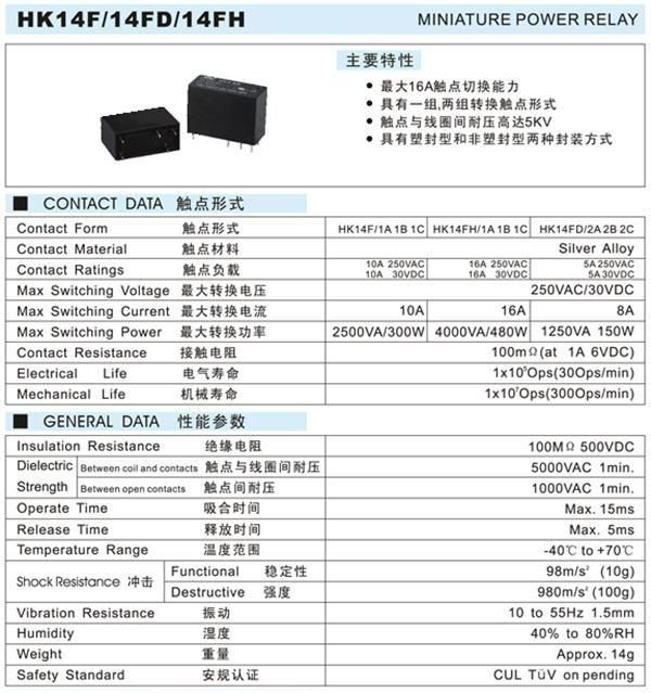 全银触点质量稳定 港瑞通用继电器HK14FD 现货供应