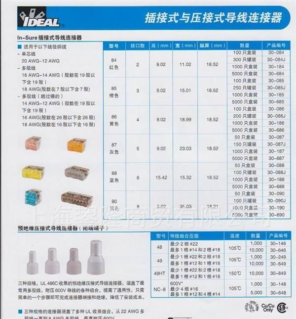 美国原装进口连接器 IDEAL 4孔插接式导线连接器