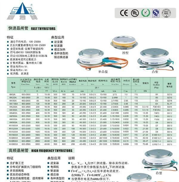 四方牌平板型快速可控硅、晶闸管KK2000A-2500V（圆壳形）