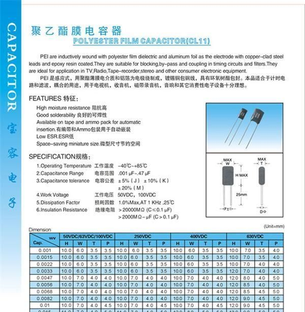 供应CL11/PEI涤纶电容