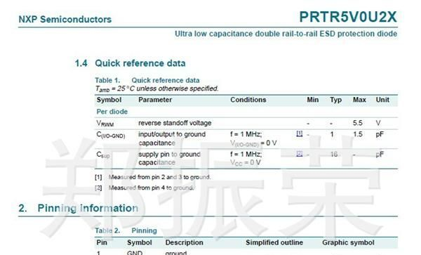 【诚信经营商】原装NXP静电保护二极管PRTR5V0U2X    SOT-143B
