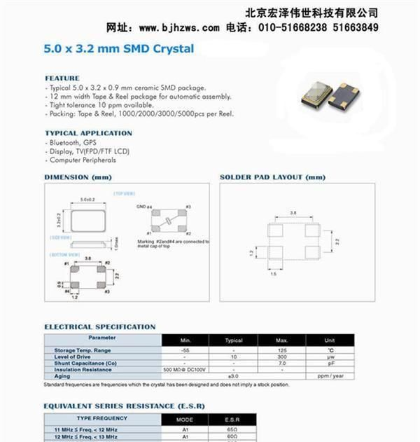 晶振  无源晶振 5032  12.0MHZ 20PF 25PPM  工业级