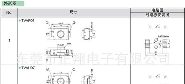 2.9*3.9迷你型直按轻触开关 TVAF06