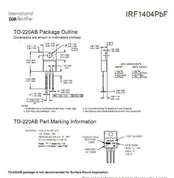 代理IR场效应半导体 IRF1404 IRF1404PBF 40V 202A