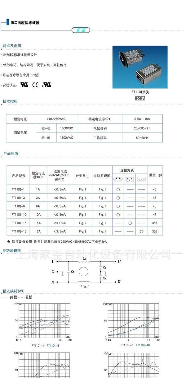 电源滤波器  FT110I-16  交流IEC插座型 大电流IMC滤波器