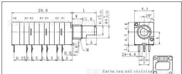 六联金属柄带开关电位器