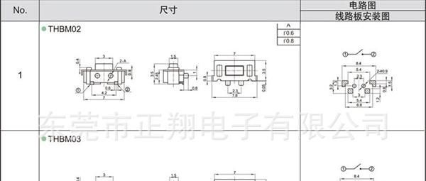 2.5*7.0贴片式圆角轻触开关THBM03微型轻触开关