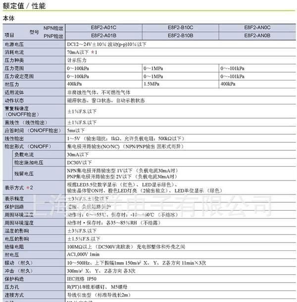 OMRON 欧姆龙 压力传感器 E8F2-AN0C / E8F2-AN0B