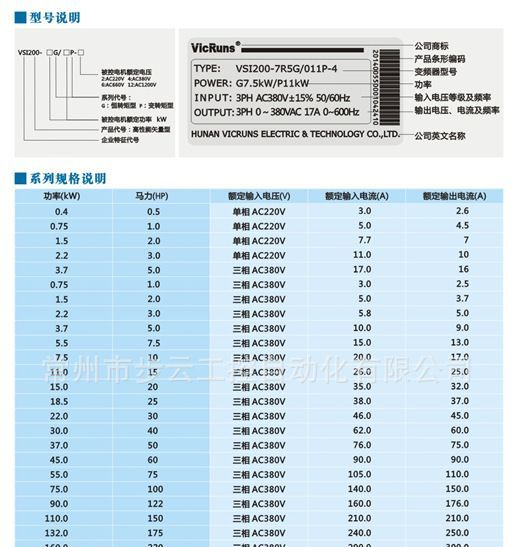 VicRuns 沃森 变频器 开环 矢量变频器 1.5KW VSI100-G2S0015
