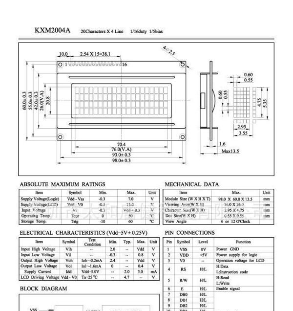 字符点阵2004LCD液晶屏 点阵20*4LCM液晶模块